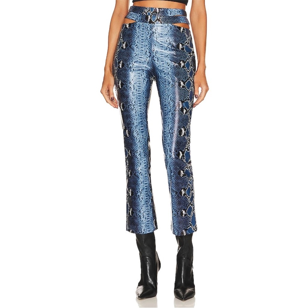 Camila Coelho Blue Snake Print Cut-Out Pants